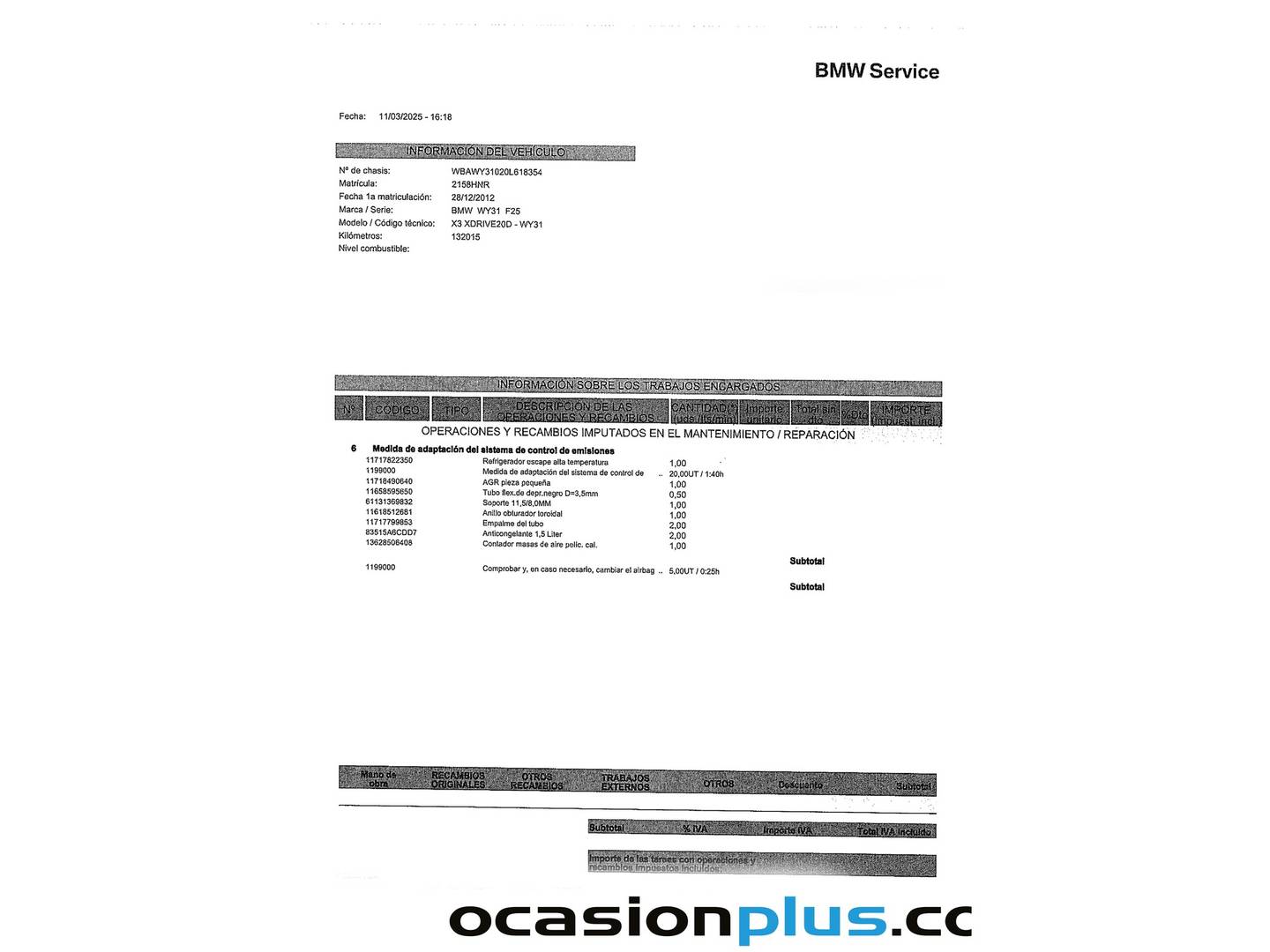 Foto del mantenimiento del BMW X3 BMW X3 xDrive20d (184 CV)