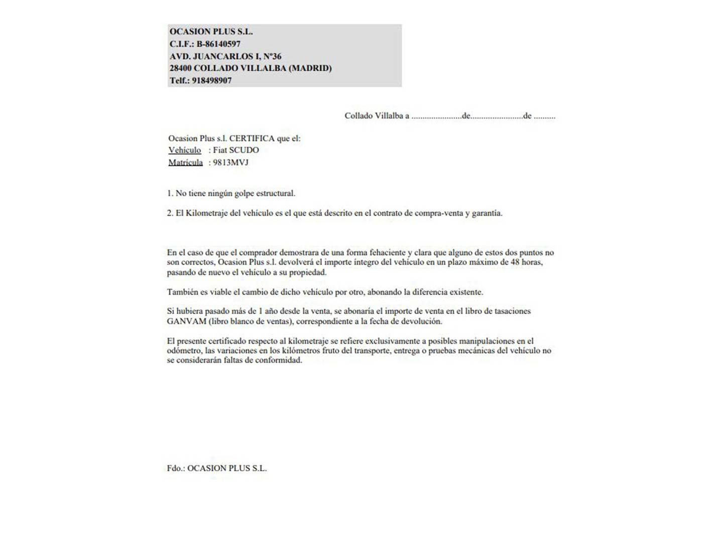 Foto del certificado del Fiat Scudo Fiat Scudo Furgon 1.5 Bluehdi L2 (120 CV)