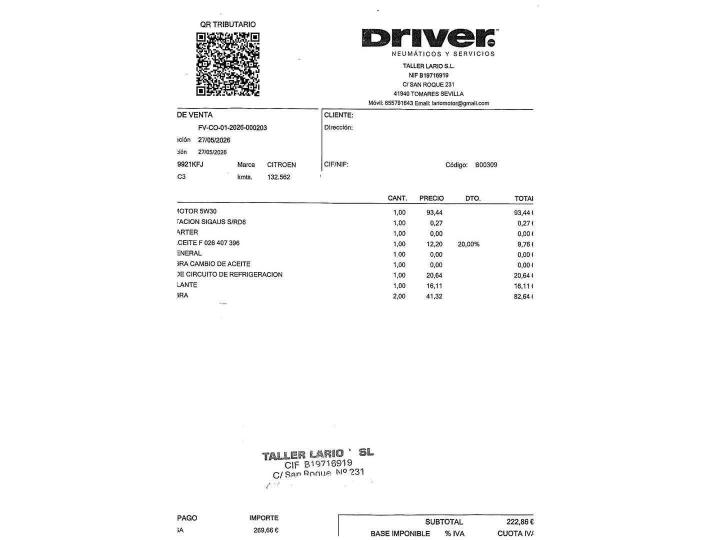 Foto del mantenimiento del Citroën C3 Aircross Citroën C3 Aircross PureTech 110 S&S Shine EAT6 (110 CV)