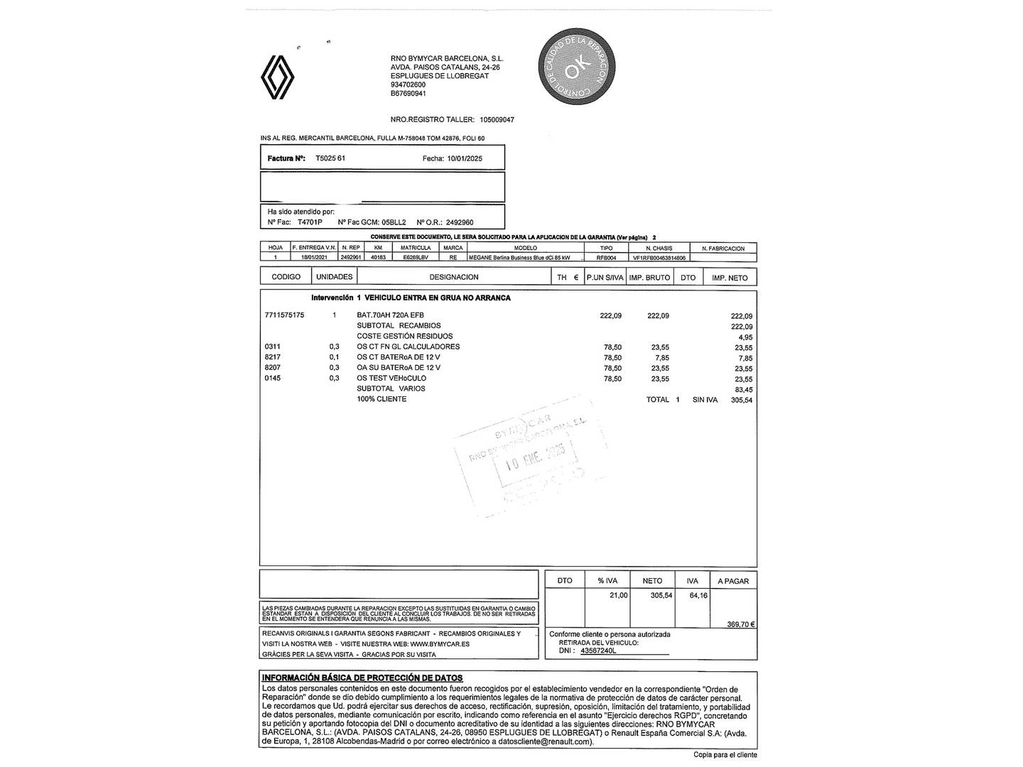 Foto del mantenimiento del Renault Mégane Renault Megane Zen Blue dCi (115 CV)