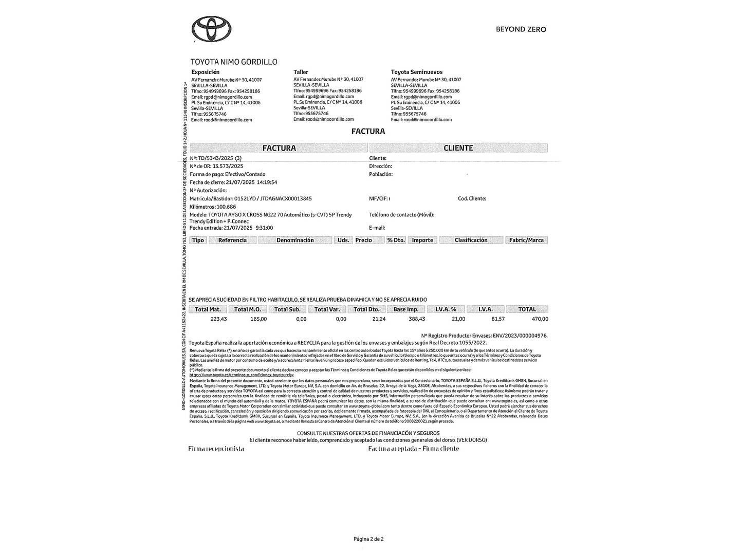 Foto del mantenimiento del Toyota Aygo X Cross Toyota Aygo X Cross 1.0 VVT-I Trendy Edition (72 CV)