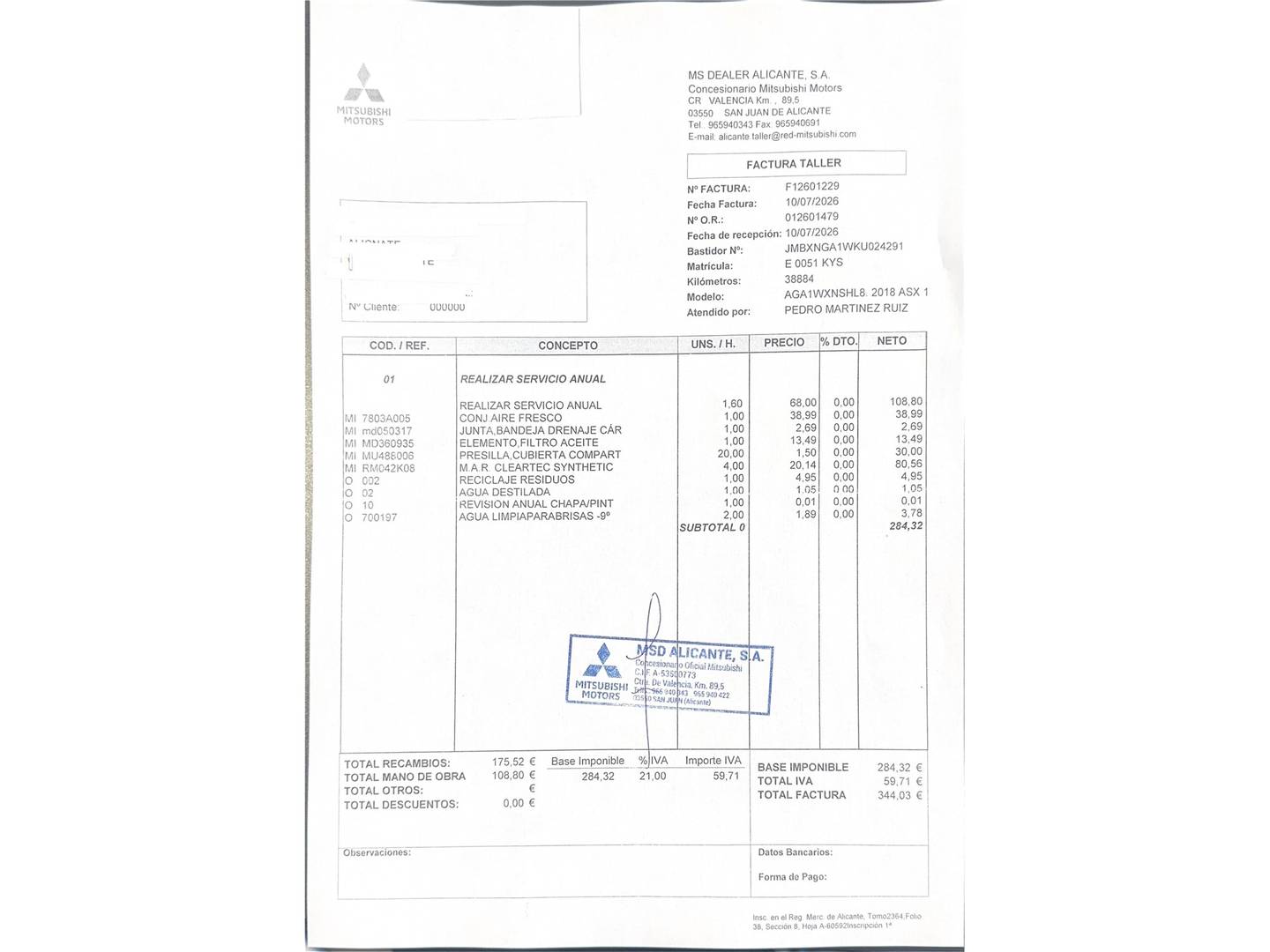 Foto del mantenimiento del Mitsubishi ASX Mitsubishi ASX 160 MPI Motion (117 CV)