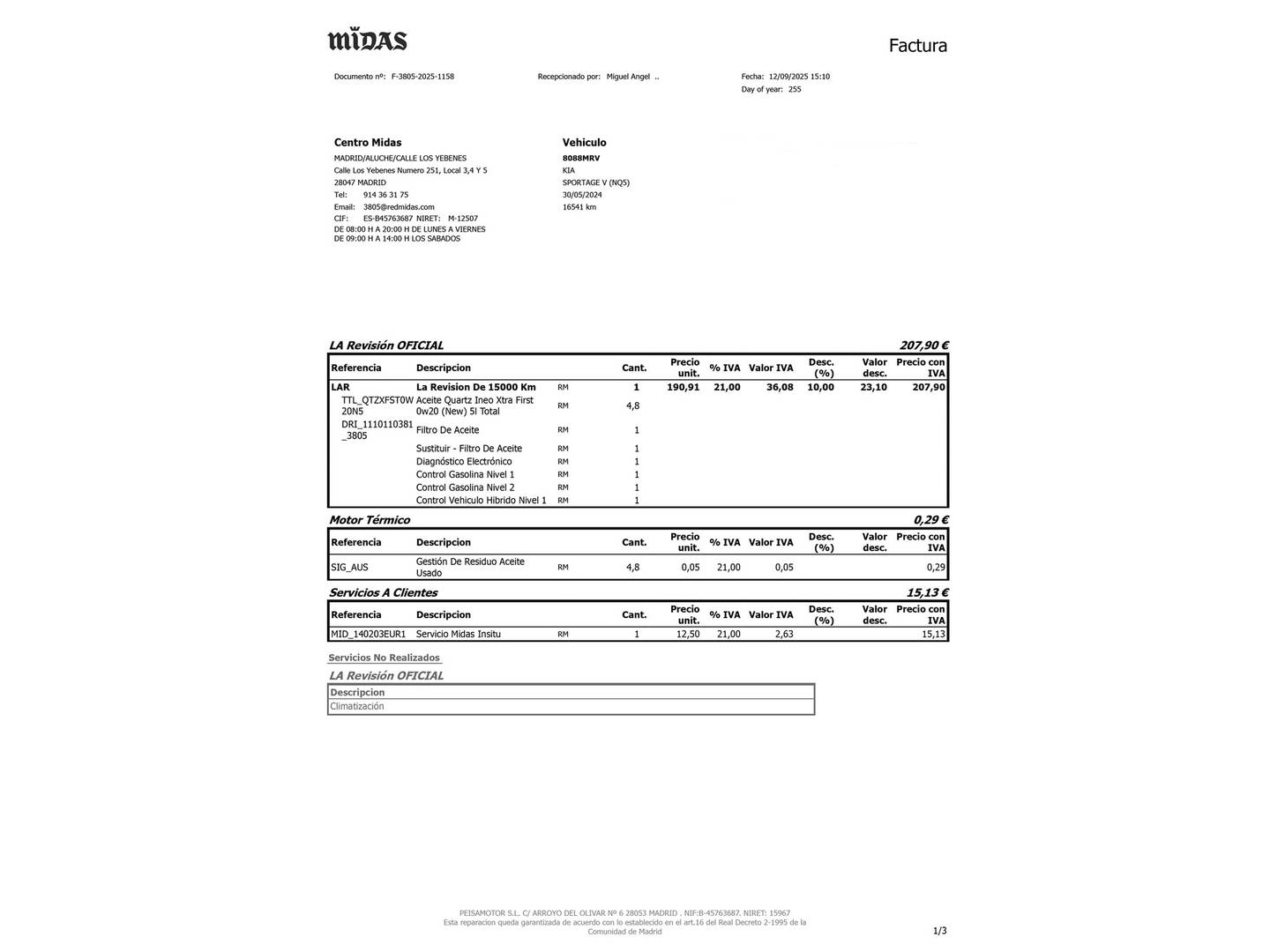 Foto del mantenimiento del KIA Sportage Kia Sportage 1.6 T-GDi PHEV Drive 4x4 (265 CV)