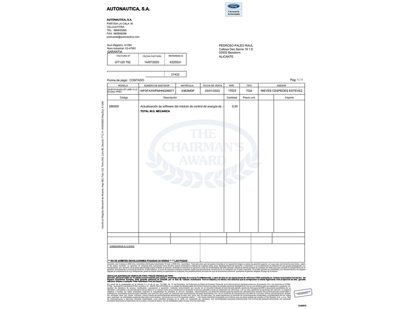 Foto del mantenimiento del Ford Kuga Ford Kuga 2.5 Duratec PHEV ST-Line X Auto (225 CV)