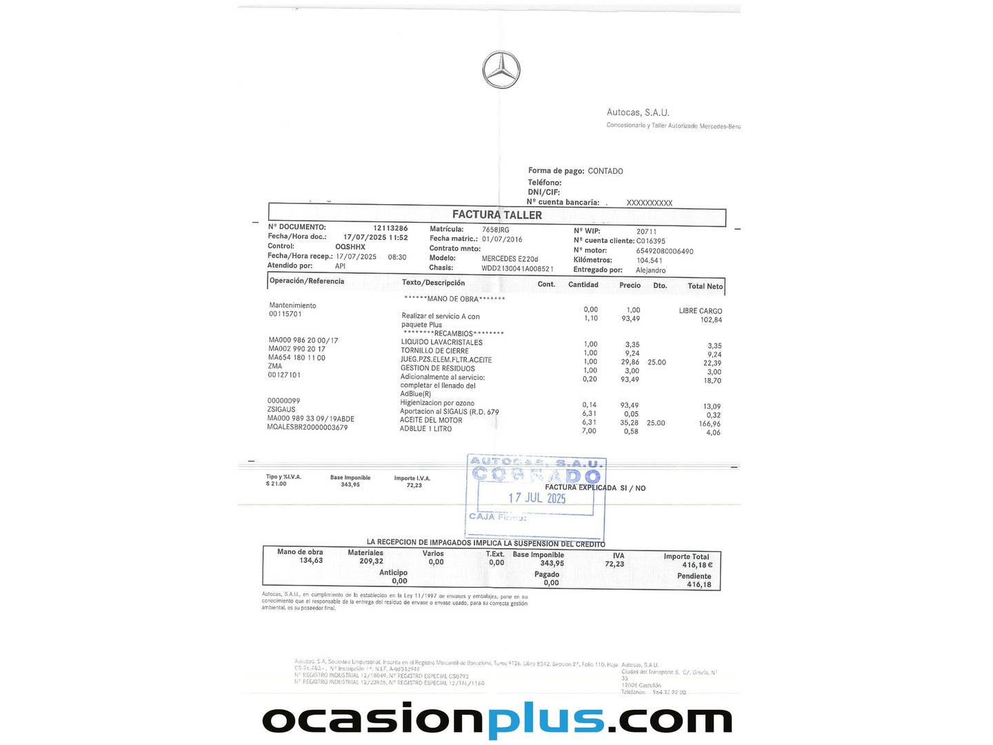 Foto del mantenimiento del Mercedes Clase E Mercedes Clase E E 220 d (194 CV)