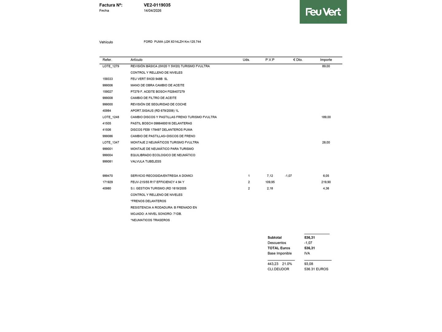 Foto del mantenimiento del Ford Puma Ford Puma 1.0 EcoBoost MHEV Titanium Design (125 CV)