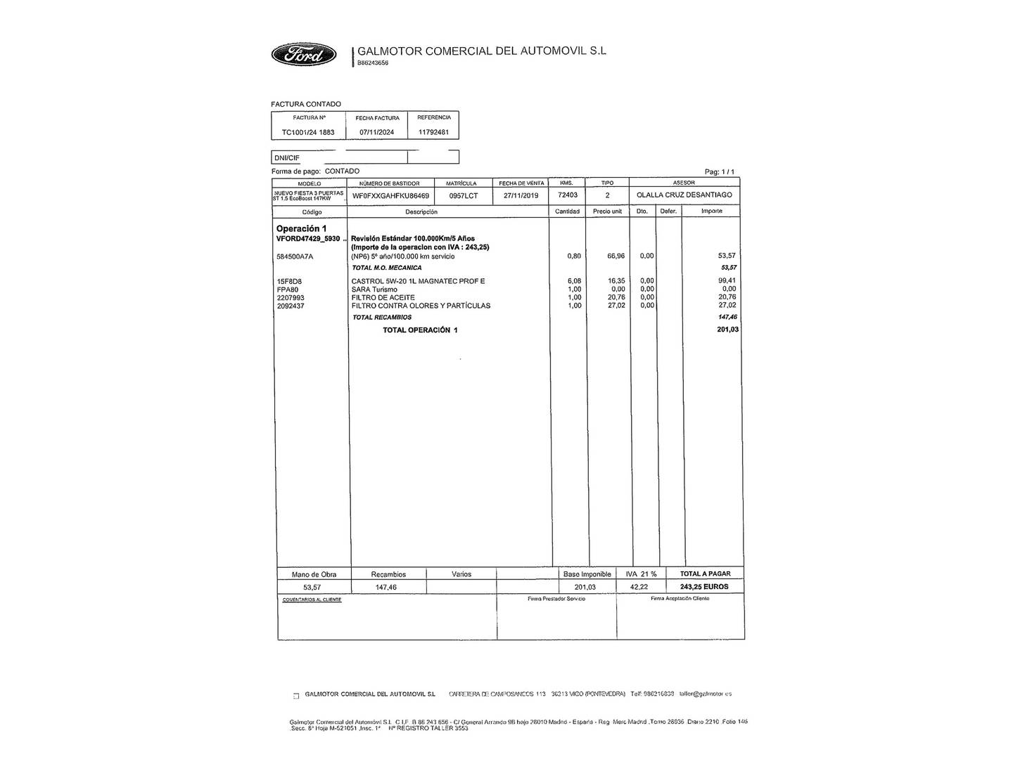 Foto del mantenimiento del Ford Fiesta Ford Fiesta 1.5 EcoBoost ST (200 CV)