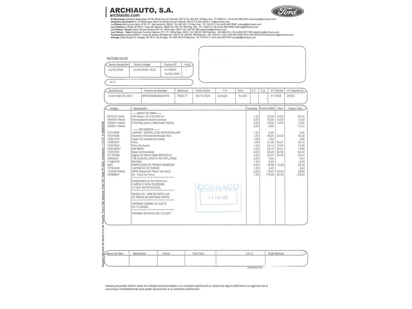 Foto del mantenimiento del Ford Puma Ford Puma 1.0 EcoBoost MHEV ST-Line X (125 CV)