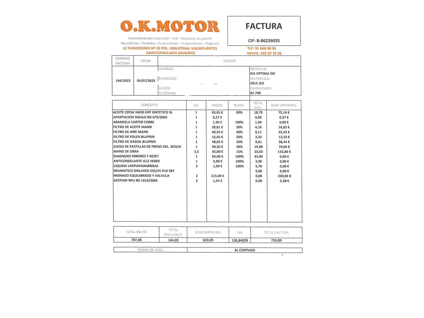 Foto del mantenimiento del KIA Optima SW KIA Optima SW SW 1.7 CRDi VGT GT Line Eco-Dynamics (141 CV)