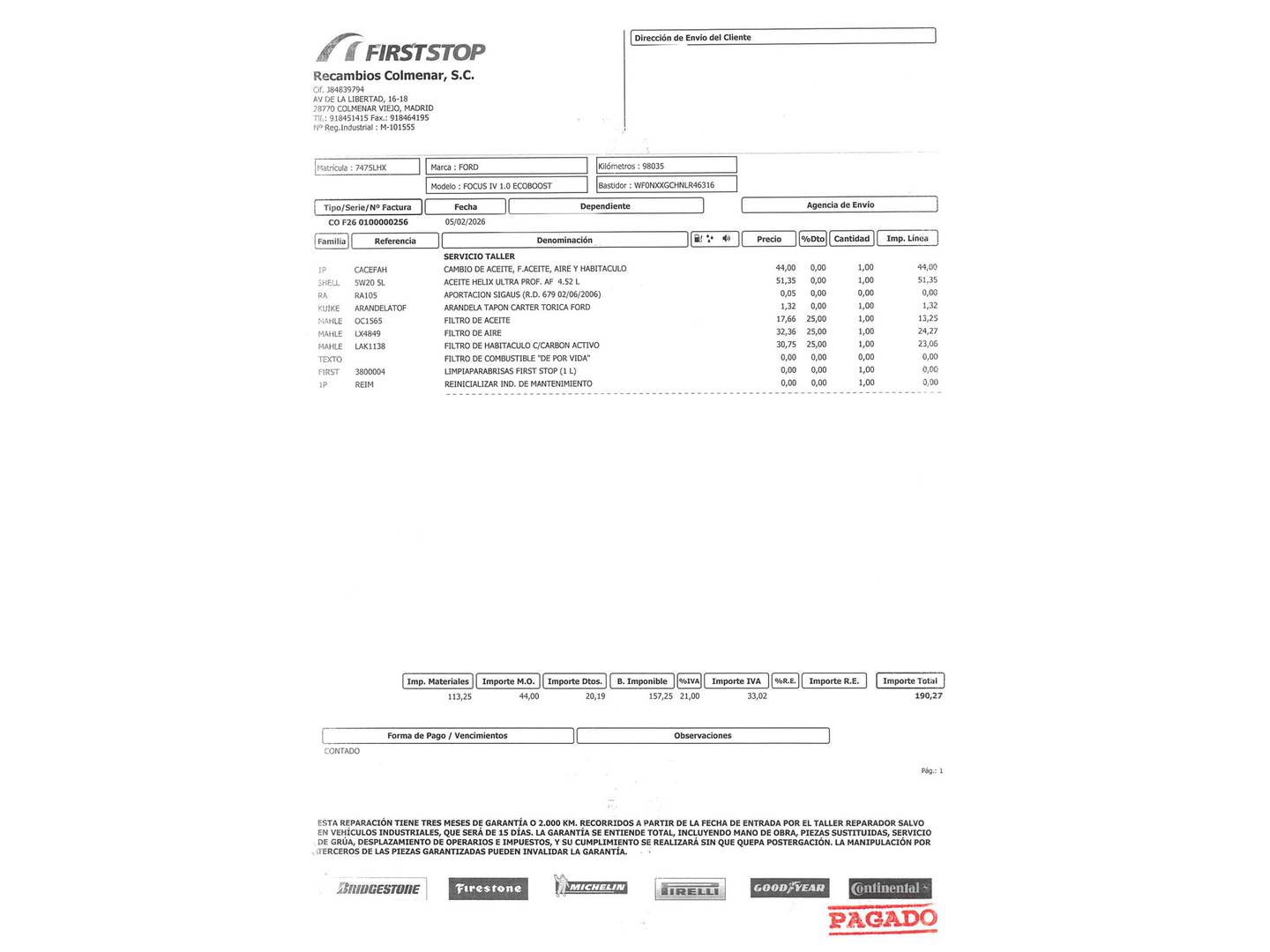 Foto del mantenimiento del Ford Focus Ford Focus 1.0 Ecoboost S&S ST-Line (125 CV)