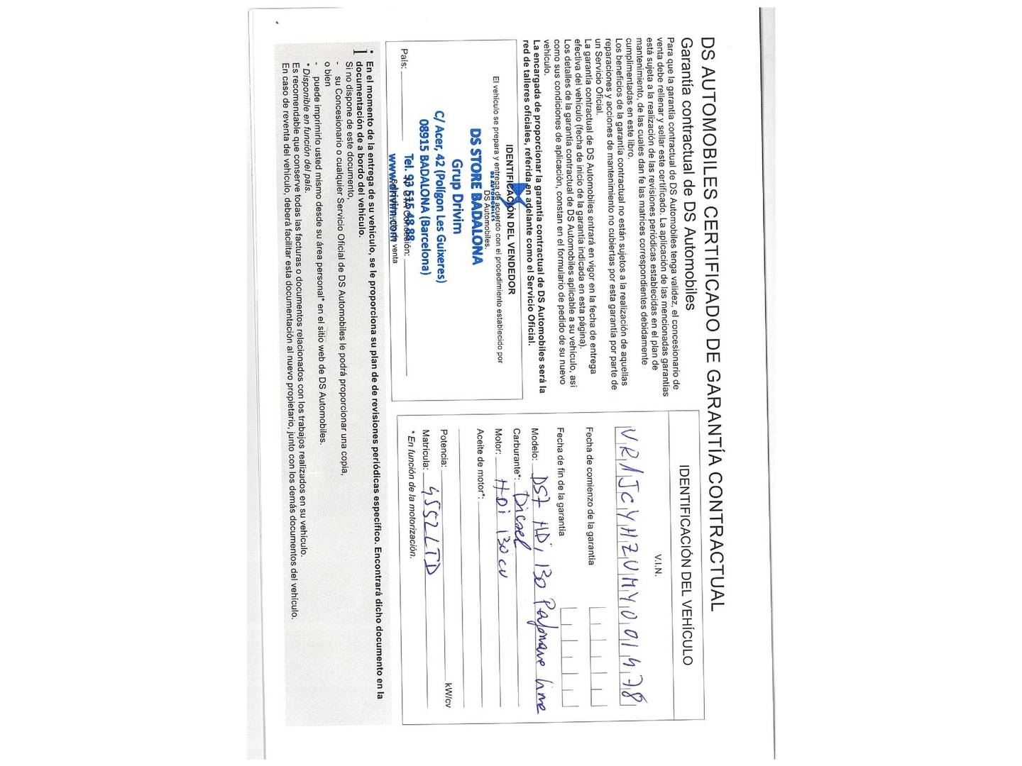 Foto del mantenimiento del DS DS 7 Crossback DS DS7 Crossback BlueHDi 130 DE Performance Line AT (130 CV)