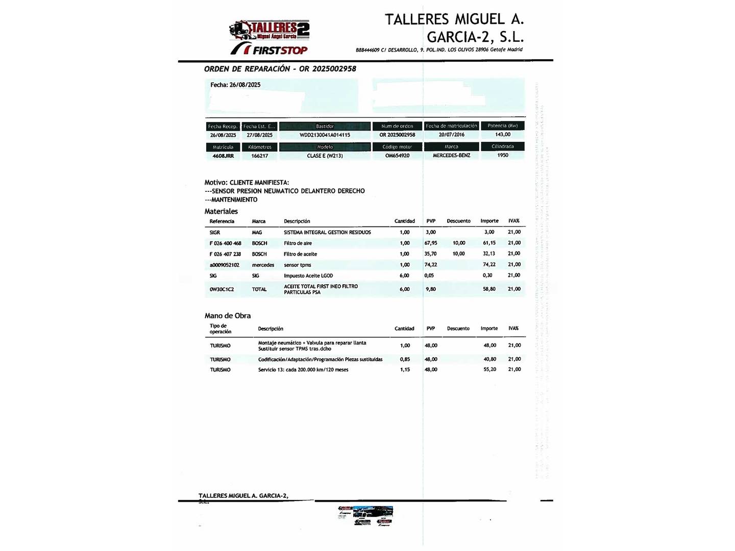 Foto del mantenimiento del Mercedes Clase E Mercedes-Benz Clase E E 220 d (194 CV) Pack AMG