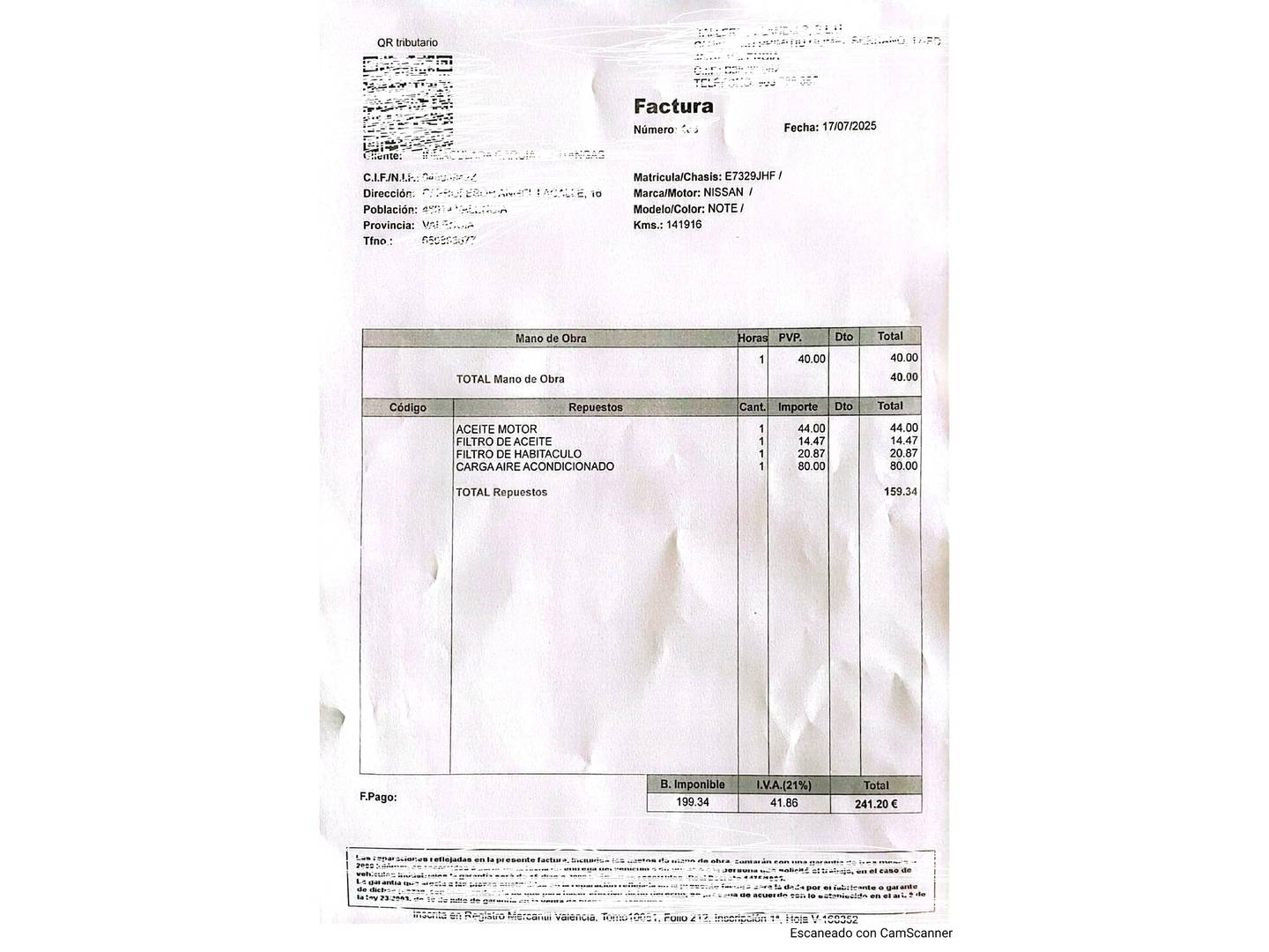 Foto del mantenimiento del Nissan NOTE Nissan Note 1.2G DIG-S Tekna Sport Xtronic (98 CV)