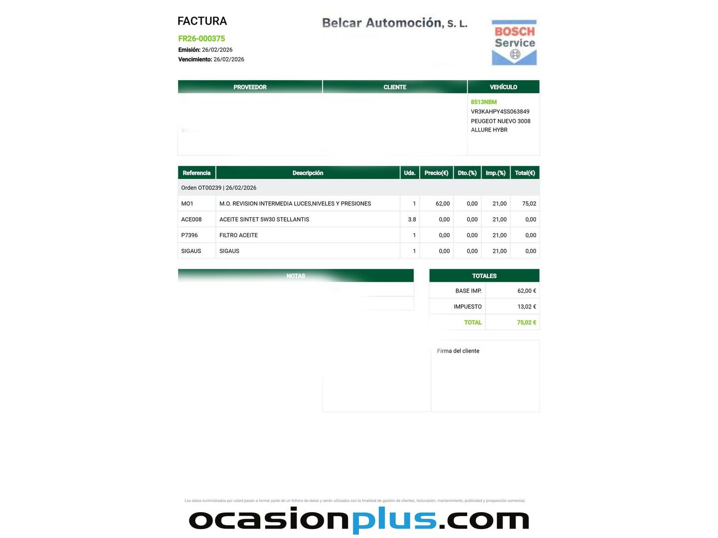 Foto del certificado del Peugeot 3008 Hybrid Peugeot 3008 Hybrid 145 Allure eDCS6 (145 CV)