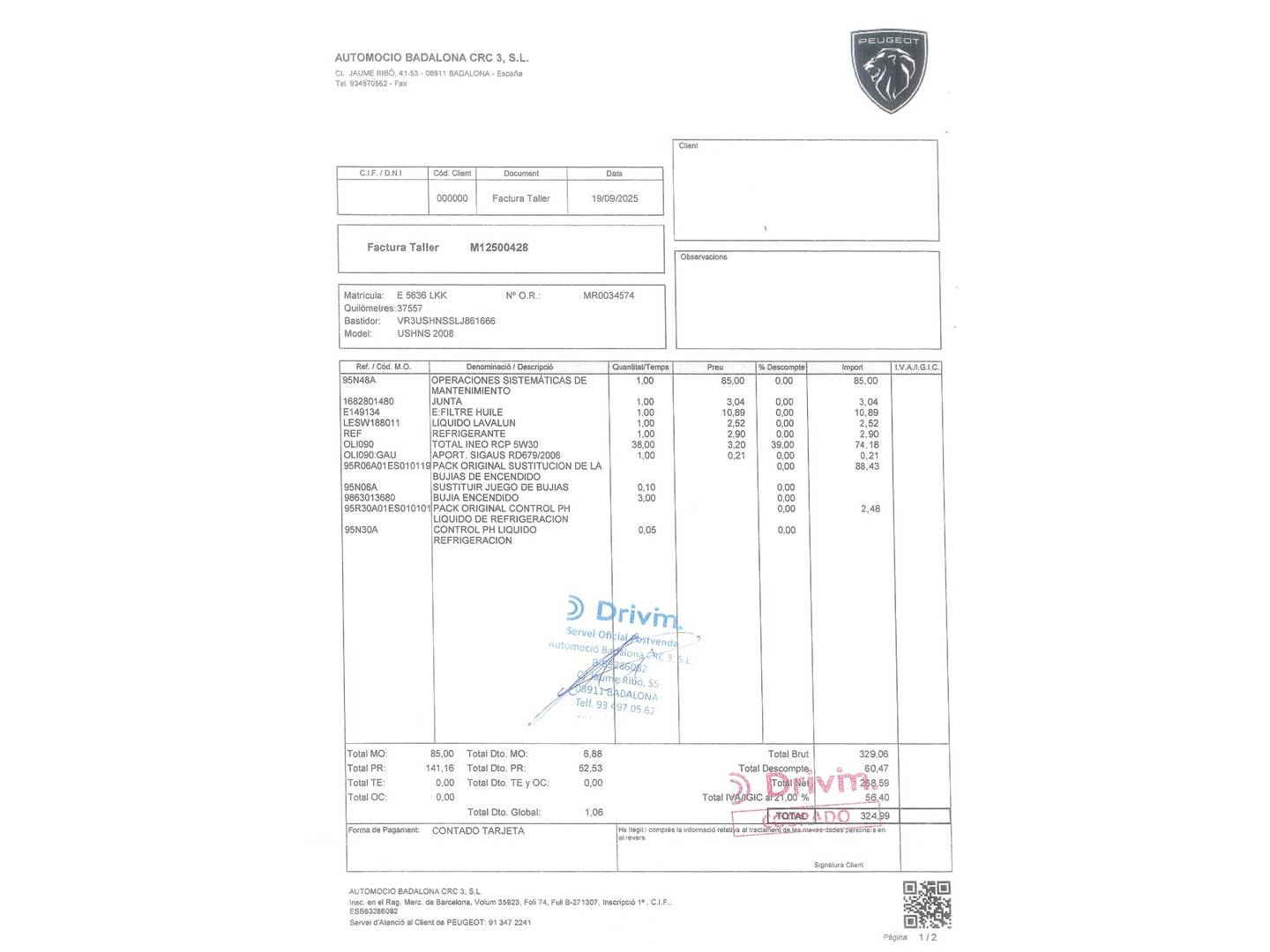 Foto del mantenimiento del Peugeot 2008 Peugeot 2008 PureTech 130 S&S GT Line EAT8 (130 CV)