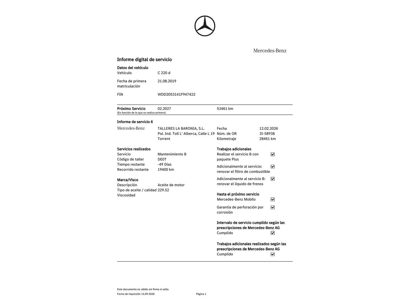 Foto del mantenimiento del Mercedes Clase C Mercedes Clase C Coupe 220 d (194 CV)
