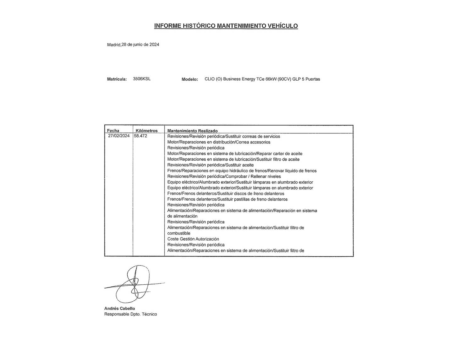 Foto del mantenimiento del Renault Clio Renault Clio Business TCe (90 CV) GLP