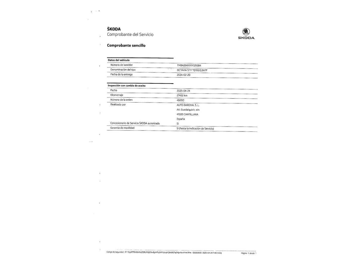 Foto del mantenimiento del Skoda Octavia Skoda Octavia 2.0 TDI Selection DSG (150 CV)