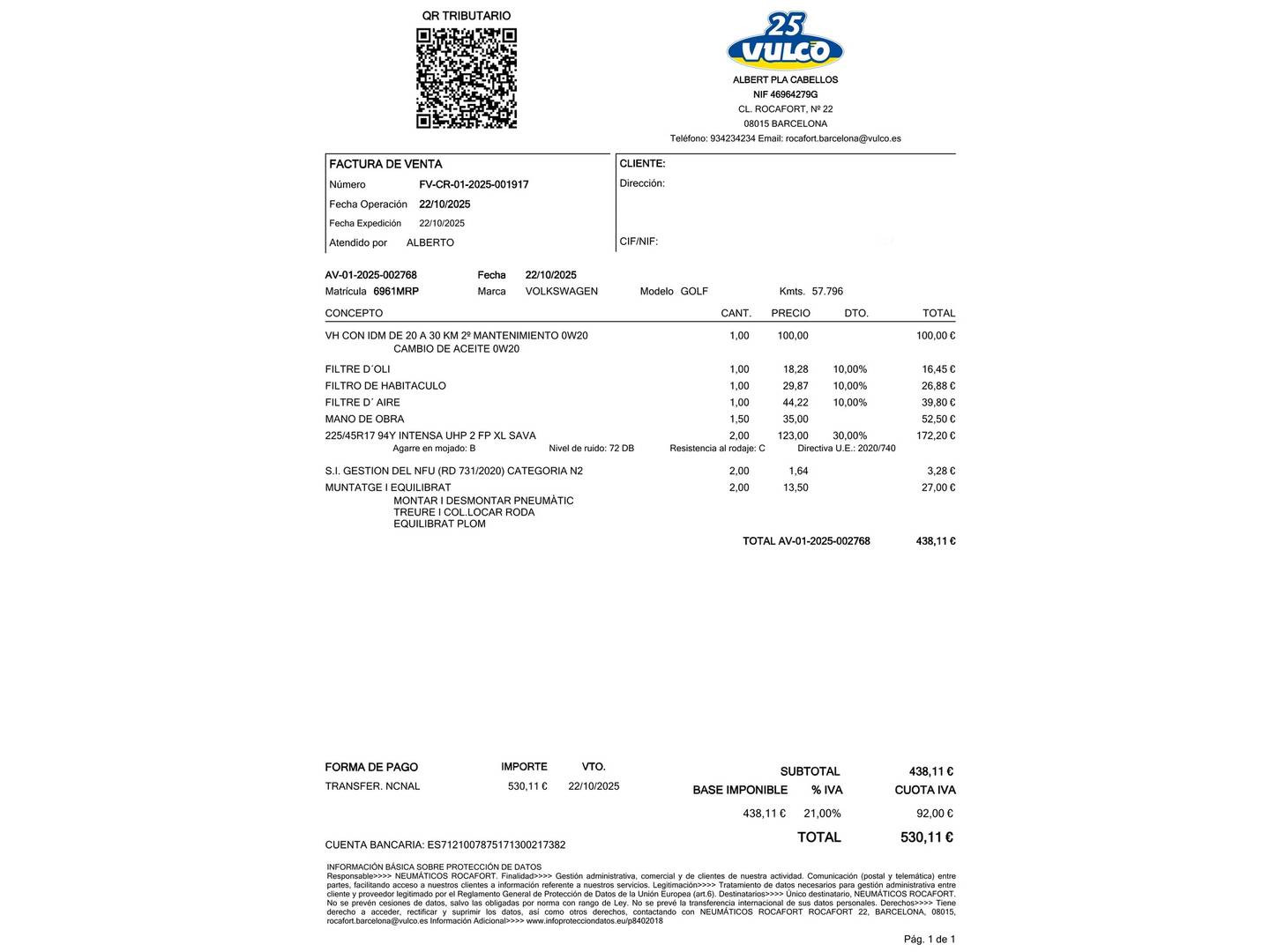 Foto del mantenimiento del Volkswagen Golf Volkswagen Golf R-Line 1.5 eTSI (150 CV) DSG