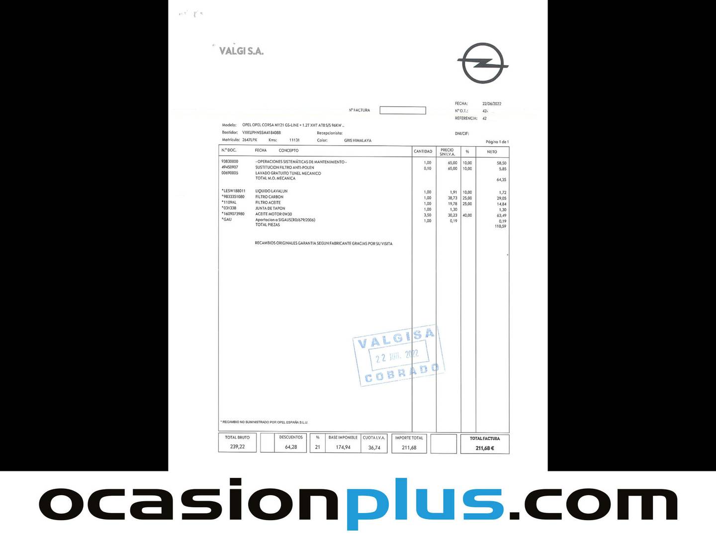 Foto del mantenimiento del Opel Corsa Opel Corsa 1.2 Turbo XHL GS-Line + Auto (130 CV)