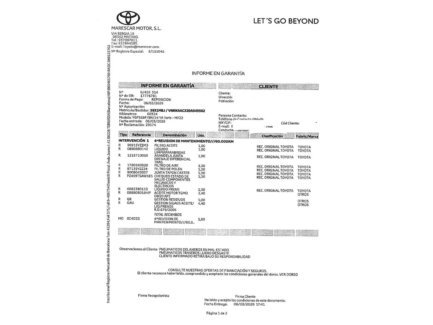 Foto del mantenimiento del Toyota Yaris Toyota Yaris 1.5 S-Edition (125 CV)