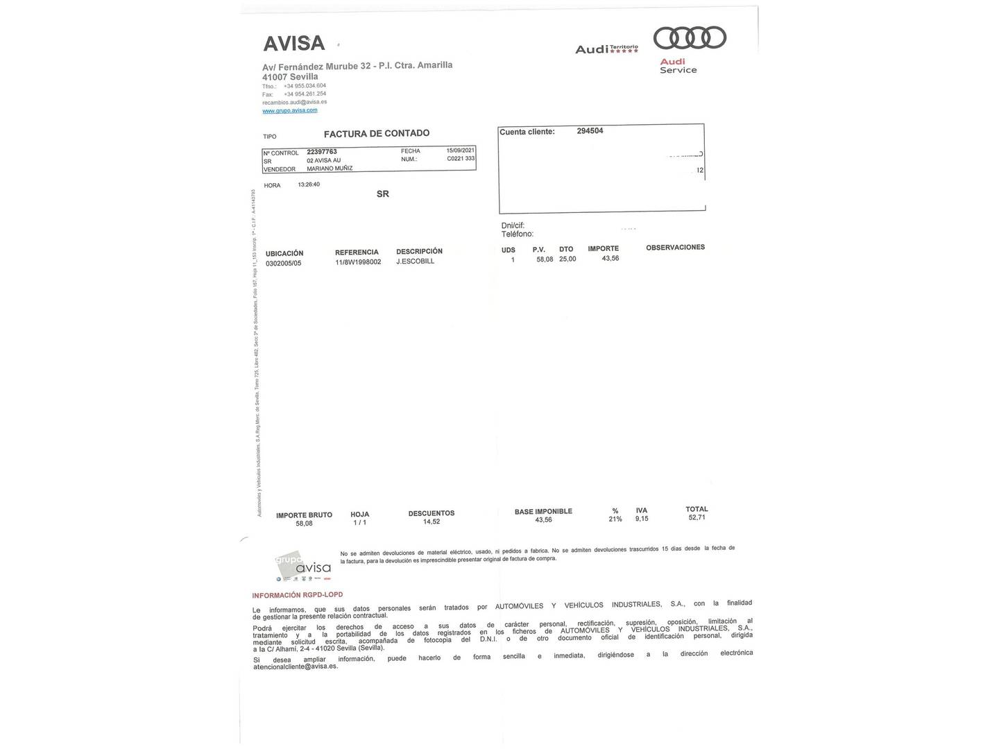 Foto del mantenimiento del Audi A4 Audi A4 S line edition 2.0 TDI (150 CV)