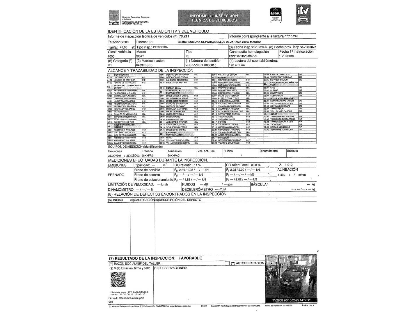 Foto del certificado del Seat Ibiza Seat Ibiza 1.0 TGI FR (90 CV)