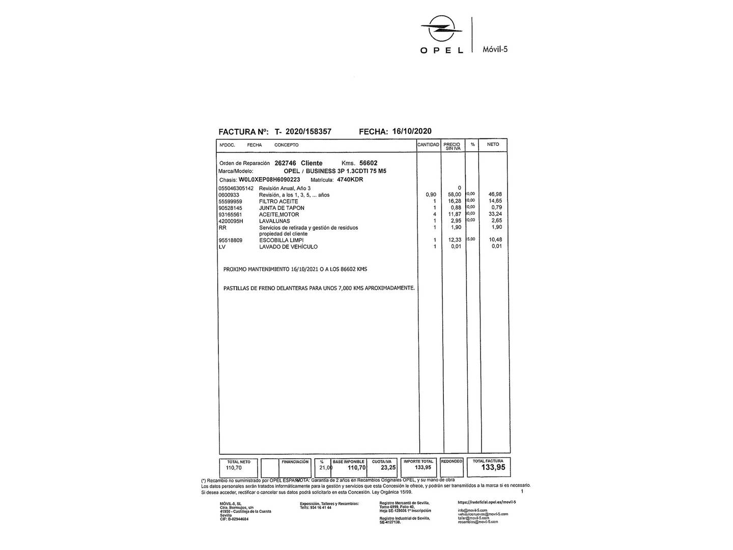 Foto del mantenimiento del Opel Corsa Opel Corsa 1.3 CDTI Business (75 CV)