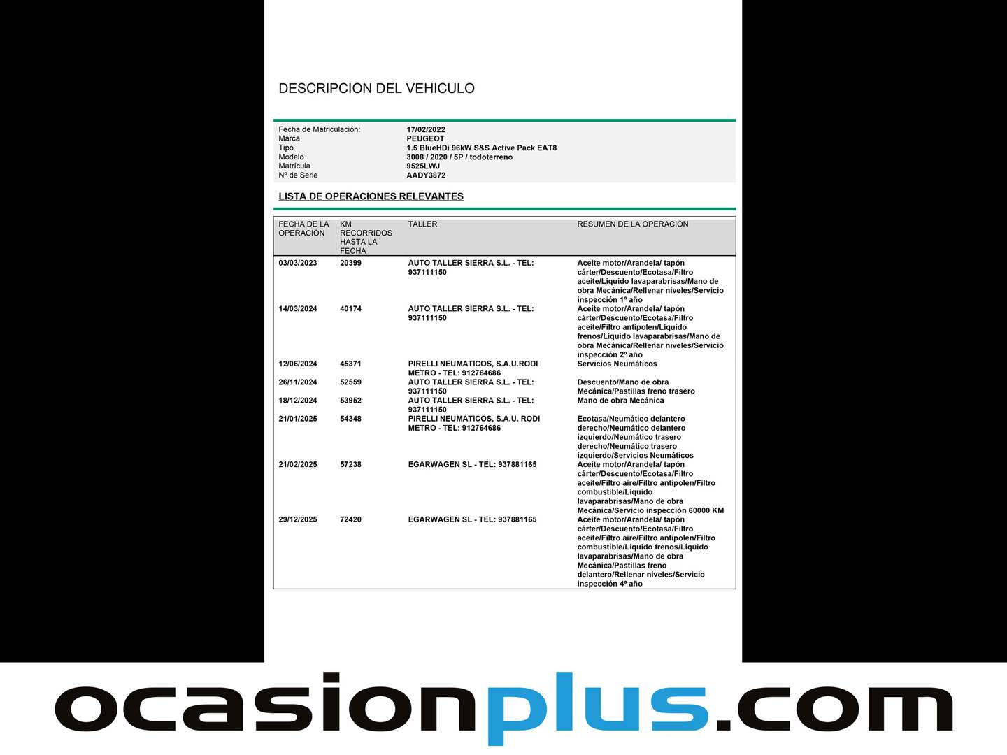 Foto del mantenimiento del Peugeot 3008 Peugeot 3008 BlueHDi 130 S&S Active Pack EAT8 (130 CV)