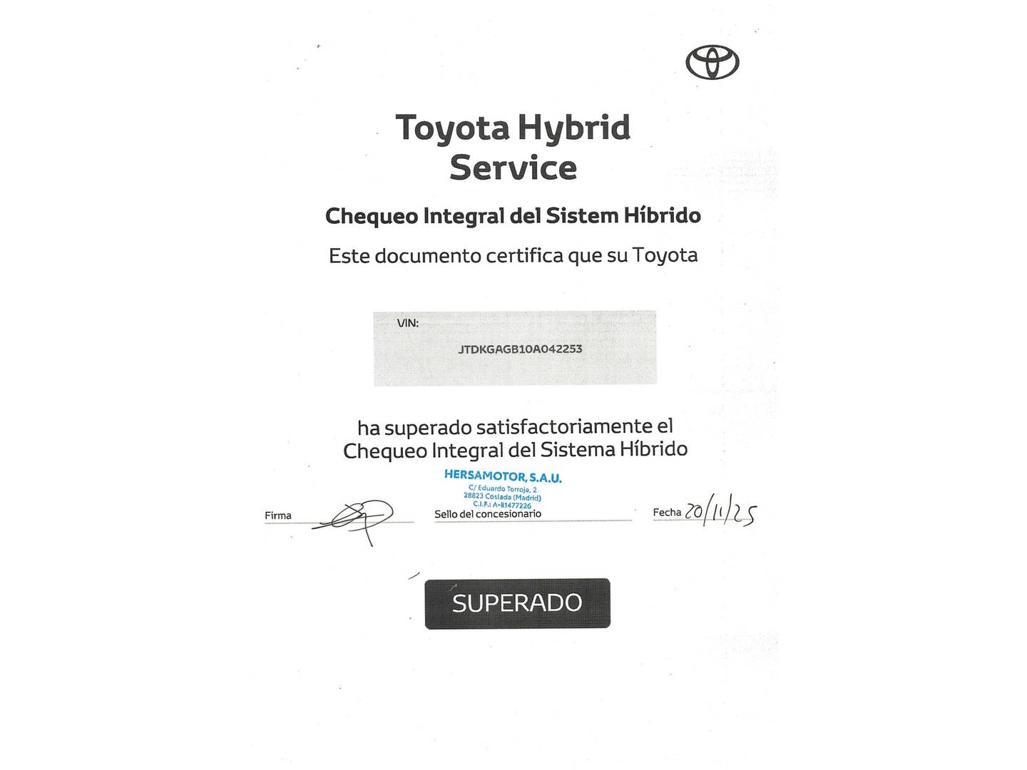 Foto del mantenimiento del Toyota Yaris Cross Toyota Yaris Cross 130H Style (130 CV)