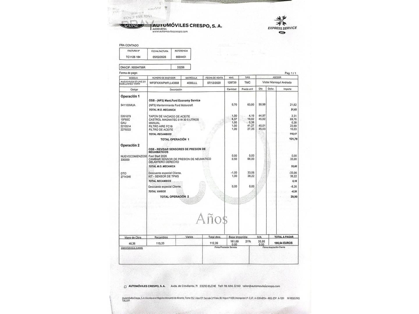 Foto del mantenimiento del Ford Kuga Ford Kuga 2.0 EcoBlue MHEV ST-Line (150 CV)