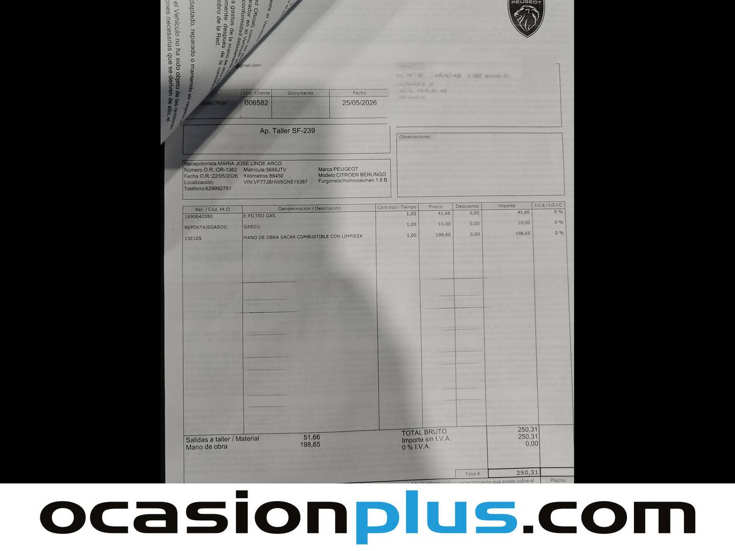 Foto del mantenimiento del Citroën Berlingo Citroën Berlingo Combi BlueHDi 75 Multispace Live Edition (75 CV)