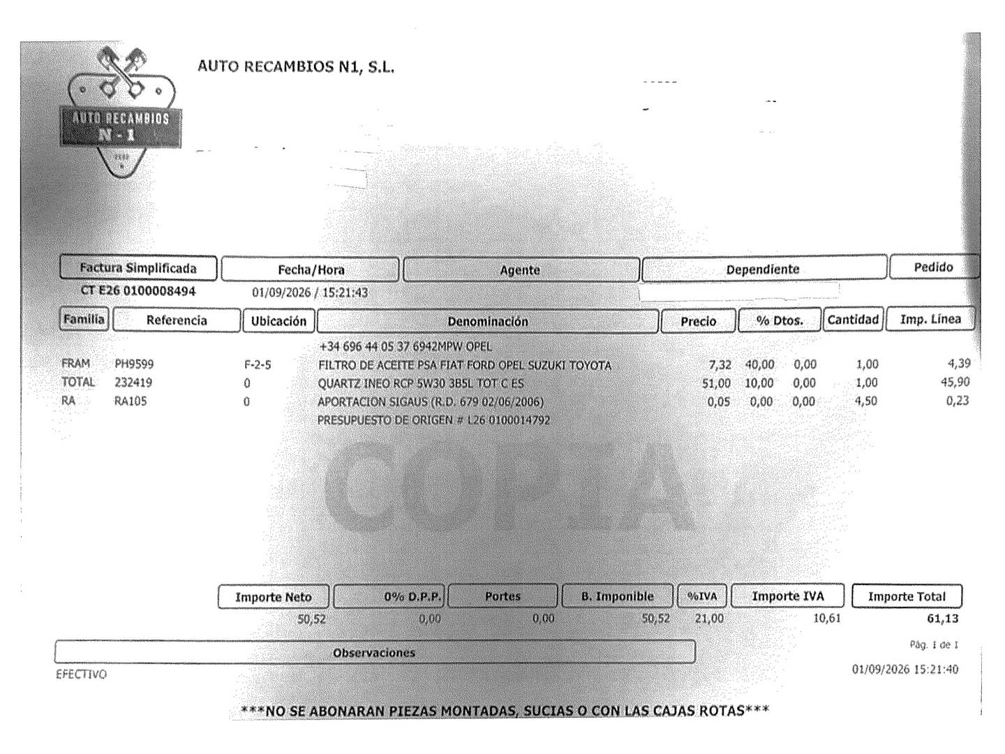 Foto del mantenimiento del Opel Corsa Opel Corsa 1.2T XHL GS (100 CV)