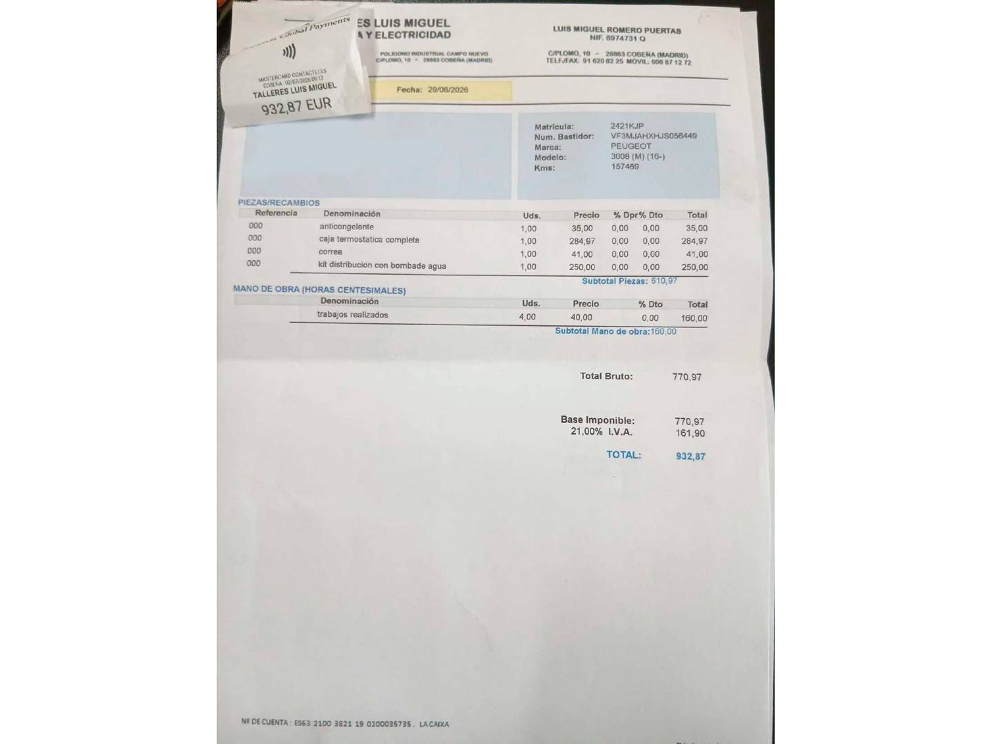 Foto del mantenimiento del Peugeot 3008 Peugeot 3008 BlueHDi 150 S&S GT Line (150 CV)