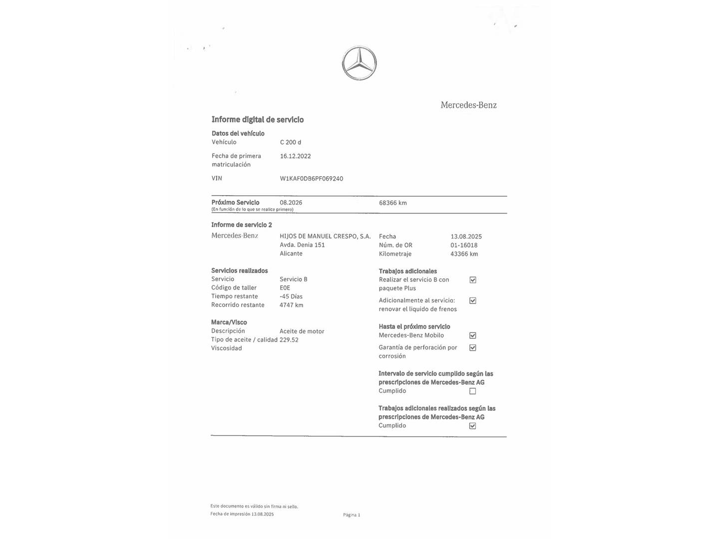 Foto del mantenimiento del Mercedes Clase C Mercedes Clase C C 200 d  (163 CV) Pack AMG
