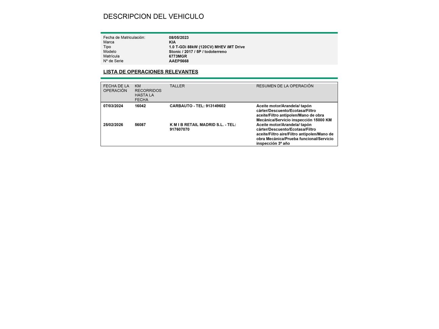 Foto del mantenimiento del KIA Stonic KIA Stonic 1.0 T-GDi MHEV Drive iMT (120 CV)