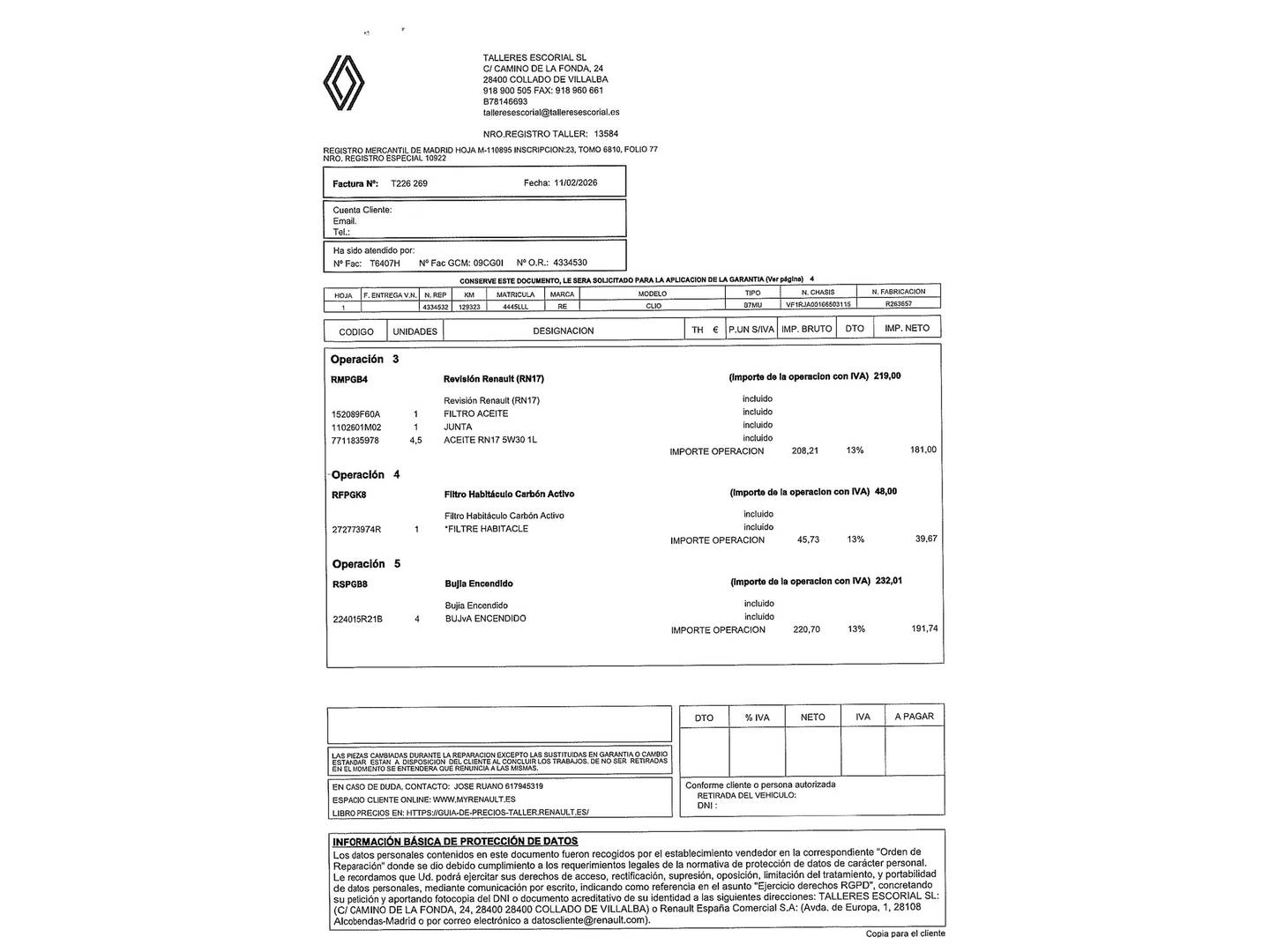 Foto del mantenimiento del Renault Clio Renault Clio SL Edition E-Tech Híbrido (140 CV)
