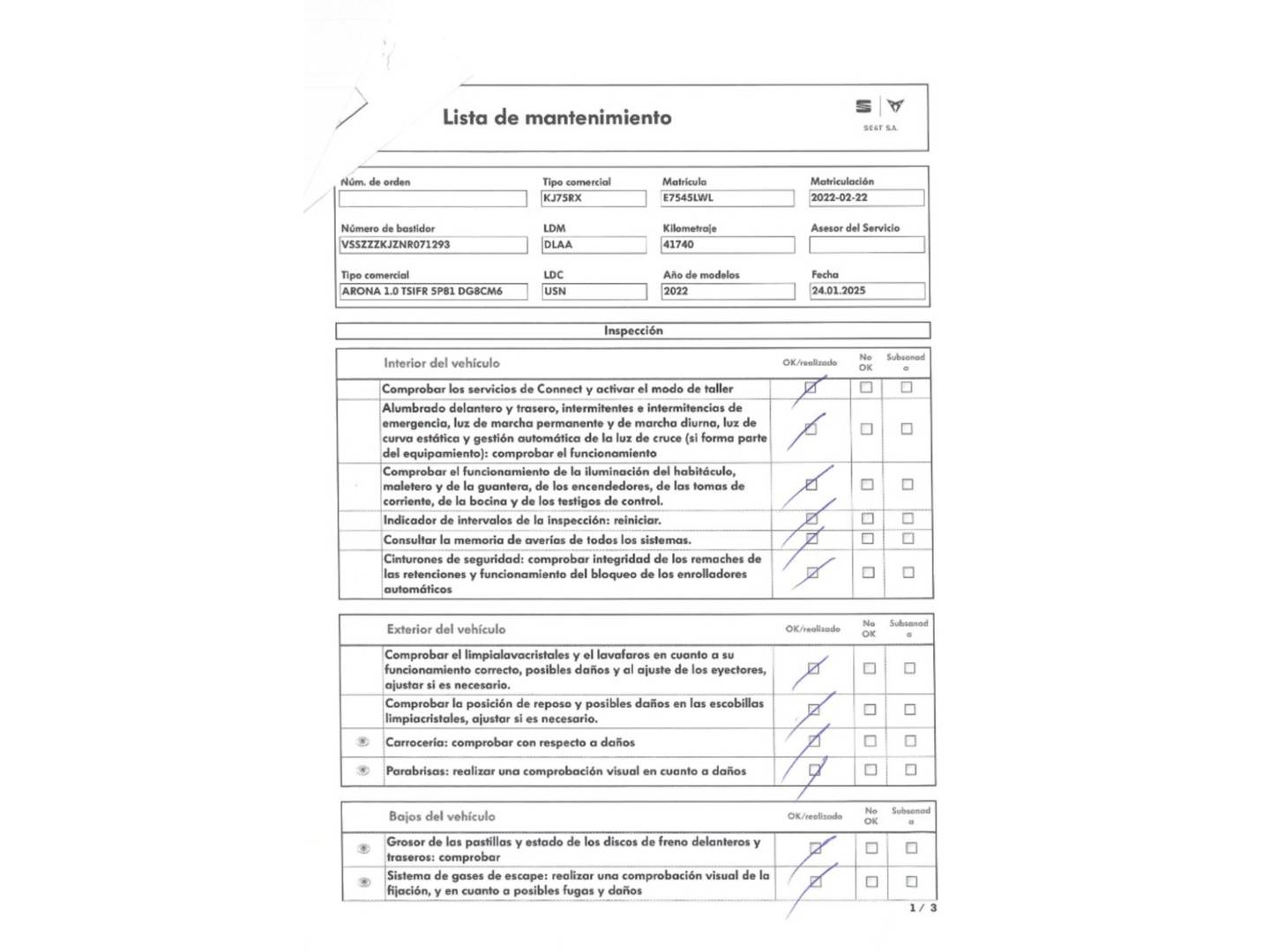 Foto del mantenimiento del Seat Arona SEAT Arona 1.0 TSI S&S FR Plus (110 CV)