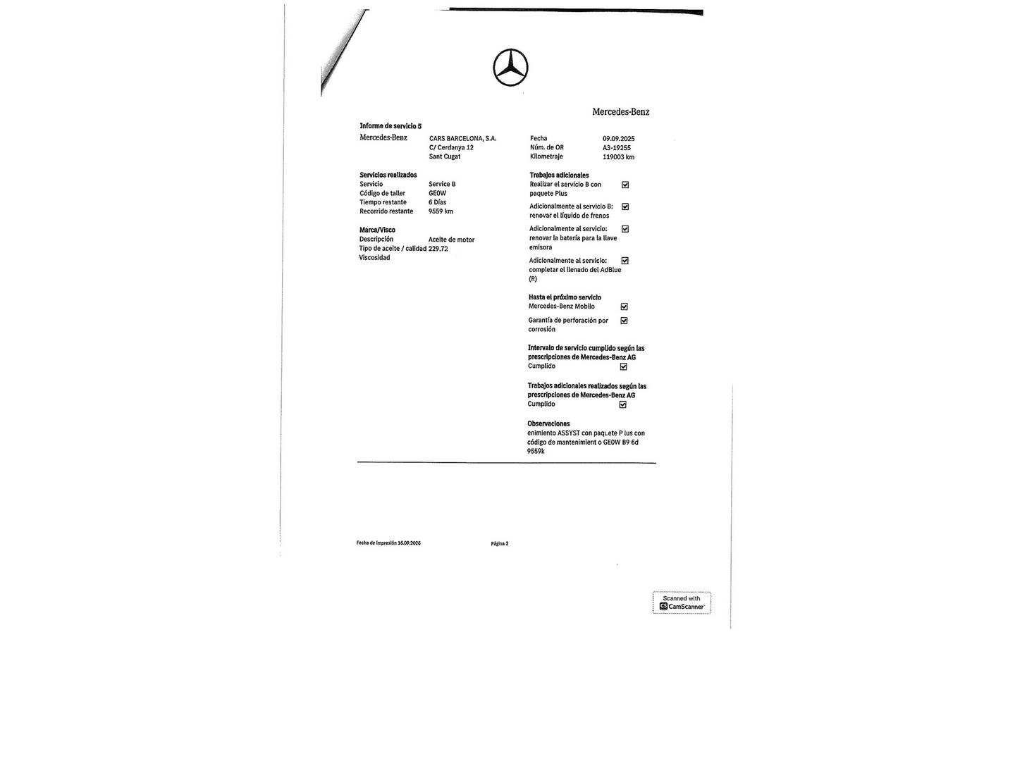 Foto del mantenimiento del Mercedes Clase A Mercedes Clase A 180 d (116 CV) Pack AMG