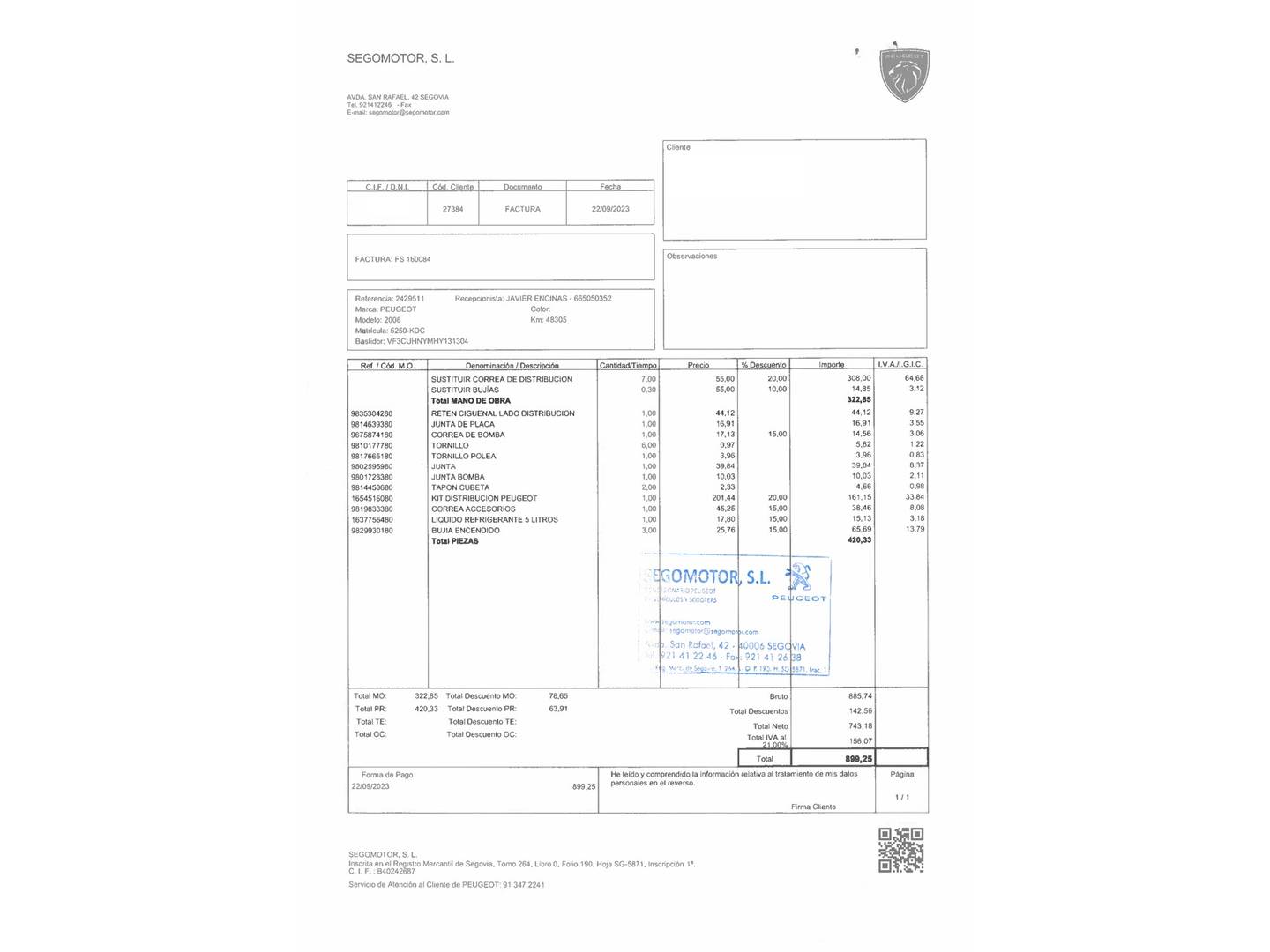 Foto del mantenimiento del Peugeot 2008 Peugeot 2008 PureTech 130 S&S Allure (130 CV)
