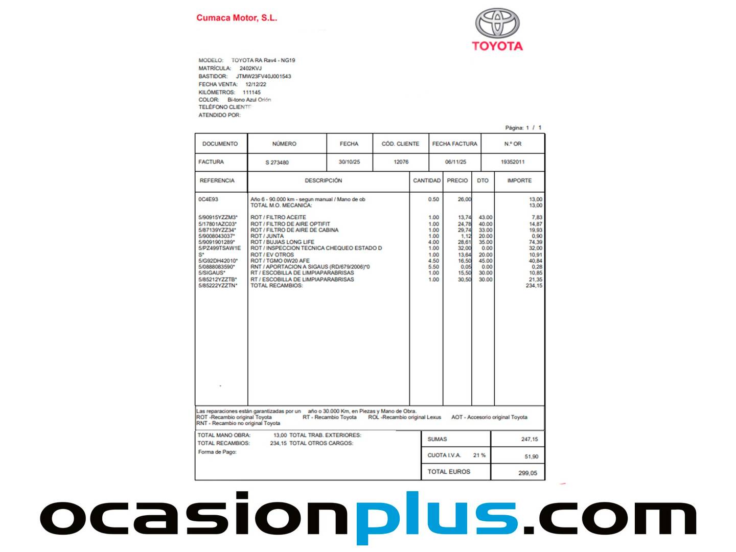 Foto del mantenimiento del Toyota Rav4 Toyota Rav4 2.5l hybrid Feel! (218 CV)