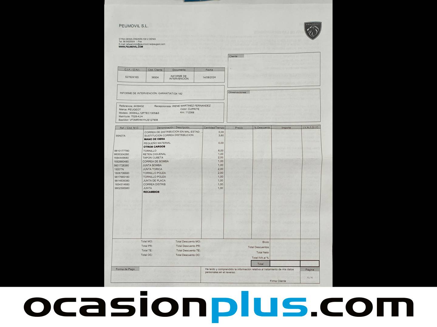 Foto del mantenimiento del Peugeot 3008 Peugeot 3008 PureTech 130 S&S Allure (130 CV)