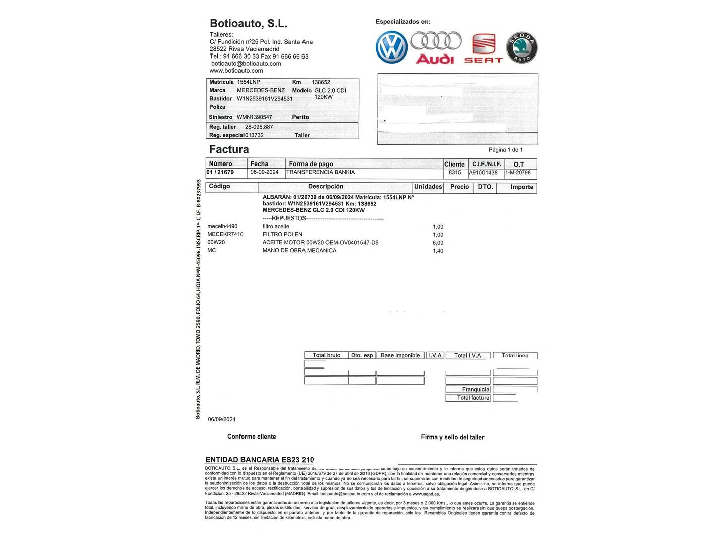 Foto del mantenimiento del Mercedes Clase GLC Mercedes GLC 200 d 4Matic (163 CV) Pack AMG