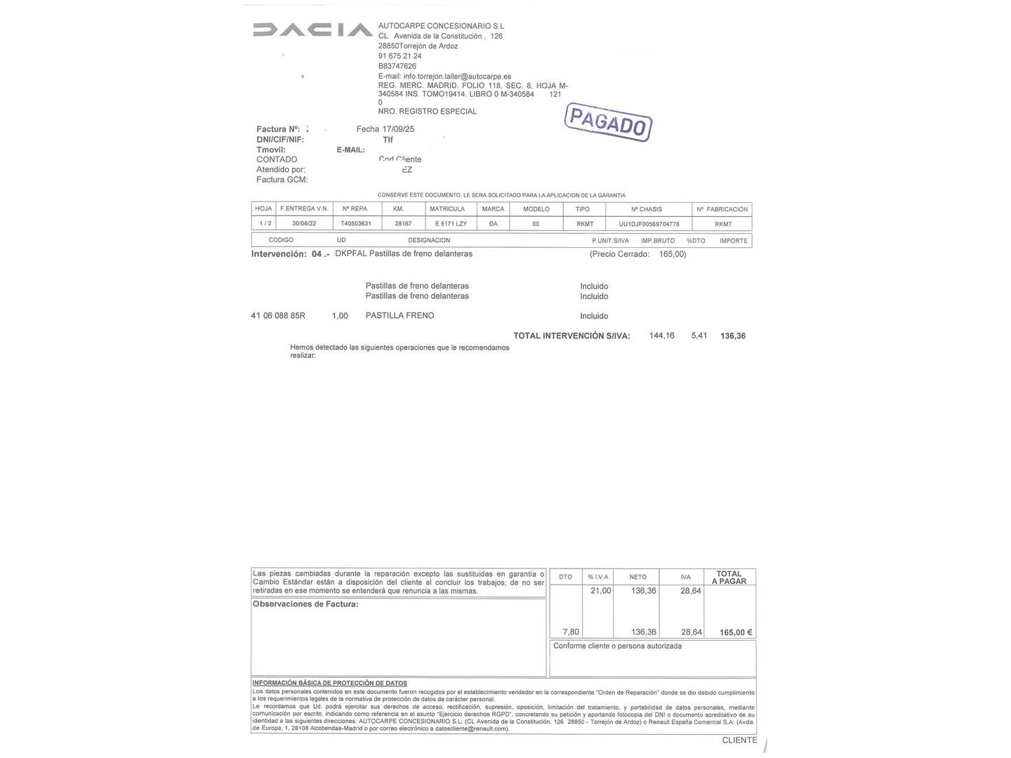 Foto del mantenimiento del Dacia Jogger Dacia Jogger Extreme Go ECO-G (100 CV)