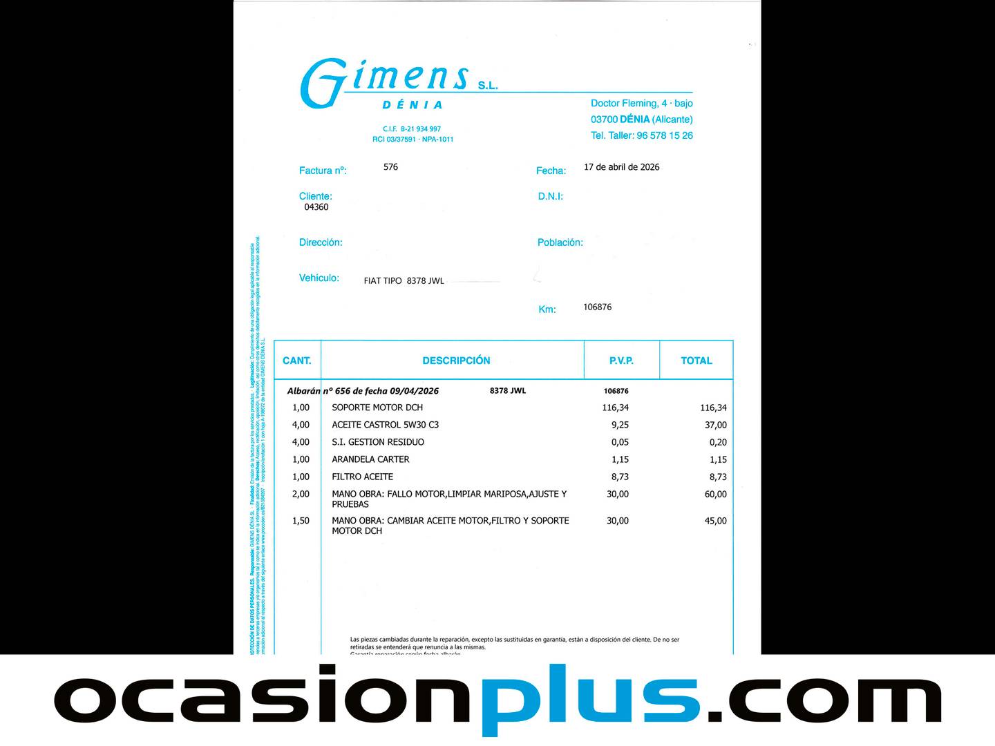 Foto del mantenimiento del Fiat Tipo Fiat Tipo 1.4 16v Easy (95CV) gasolina SW