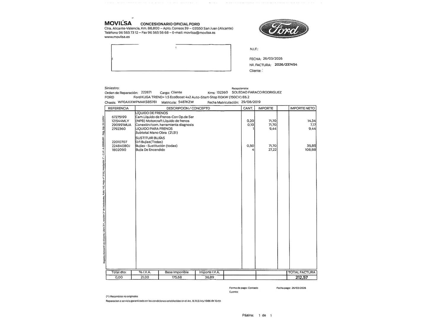 Foto del mantenimiento del Ford Kuga Ford Kuga 1.5 EcoBoost Trend+ 4x2 (150 CV)