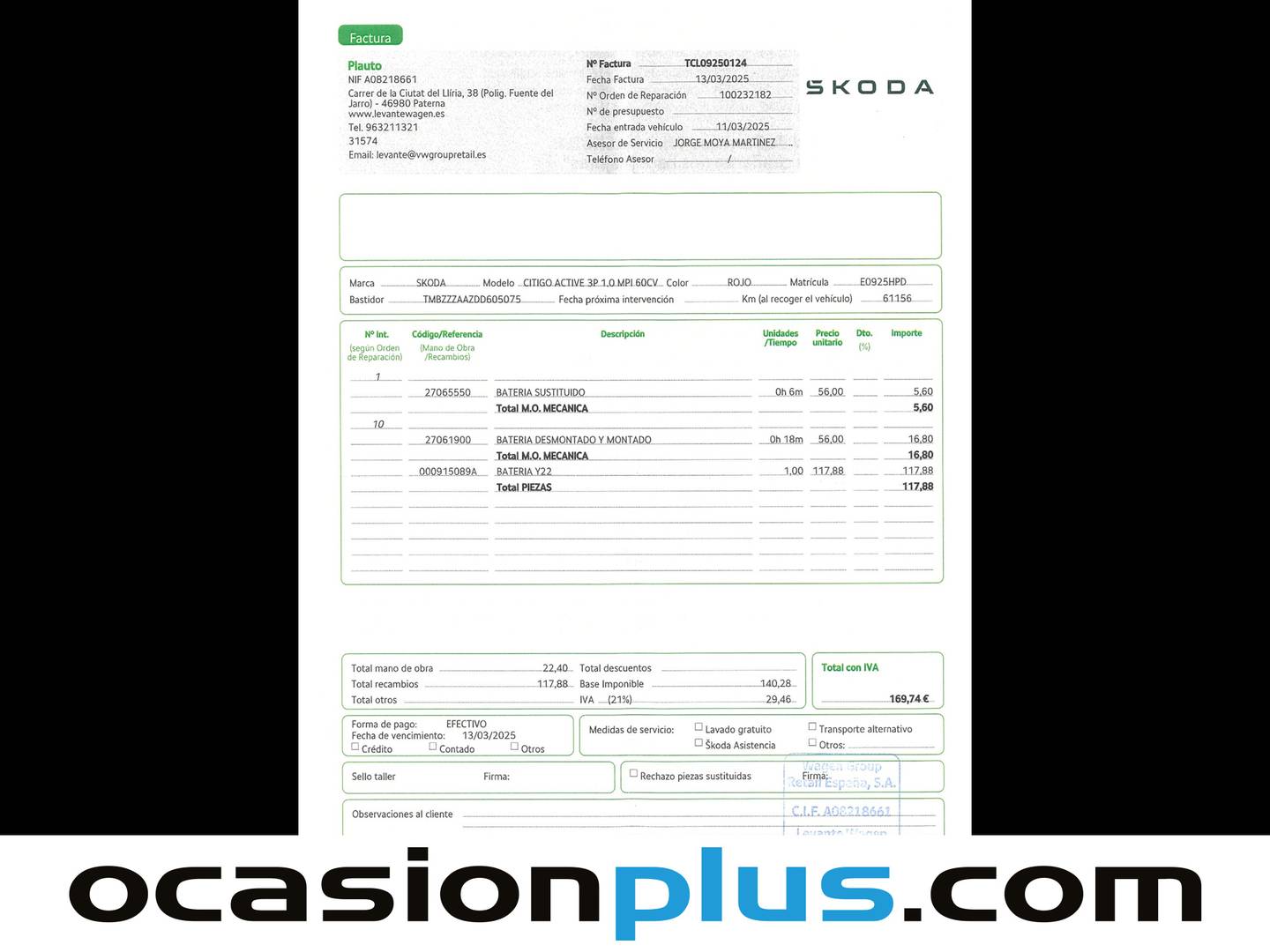 Foto del mantenimiento del Skoda Citigo Skoda Citigo 1.0 MPI Ambition (60 CV)