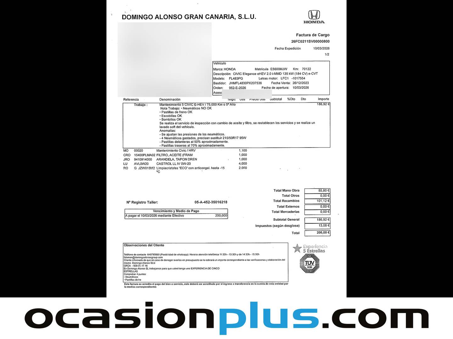 Foto del mantenimiento del Honda Civic Honda Civic 2.0 i-MMD Elegance CVT (184 CV)