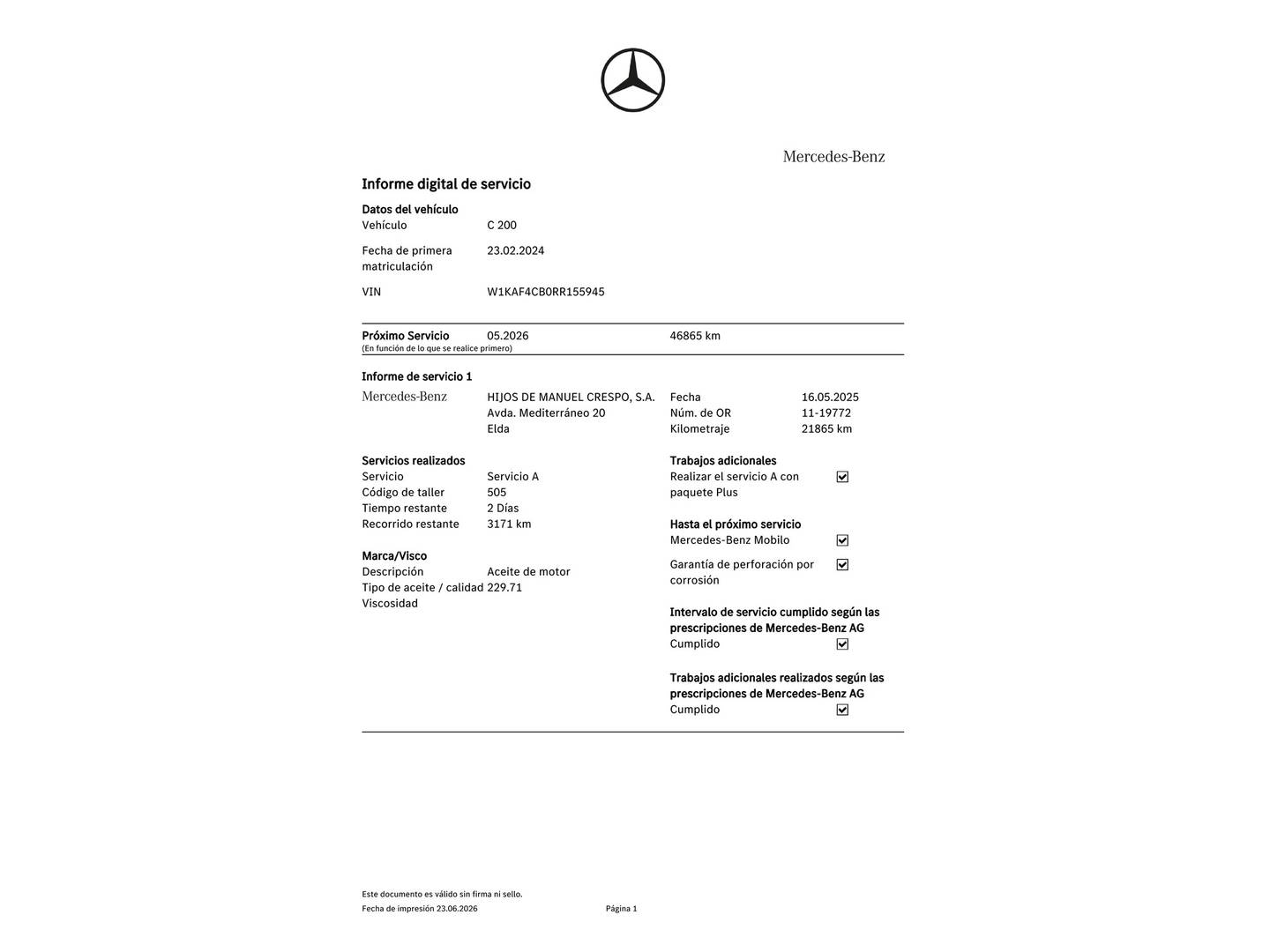 Foto del mantenimiento del Mercedes Clase C Mercedes Clase C 200 (204 CV) Pack AMG