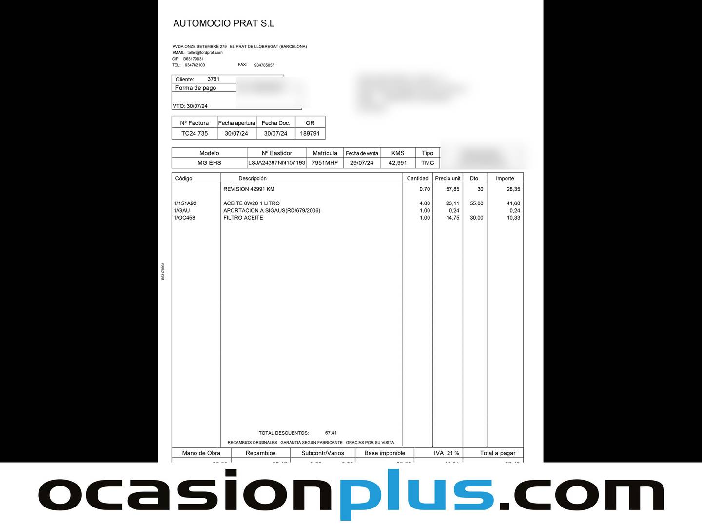 Foto del mantenimiento del MG eHS MG eHS 1.5 T-GDI PHEV Luxury (258 CV)